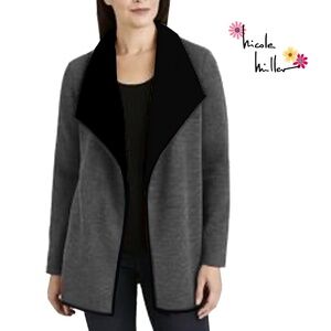 Nicole Miller Cardigan Jacket Coat Sherpa Lined Duster Large Lapel Cosy Warm
